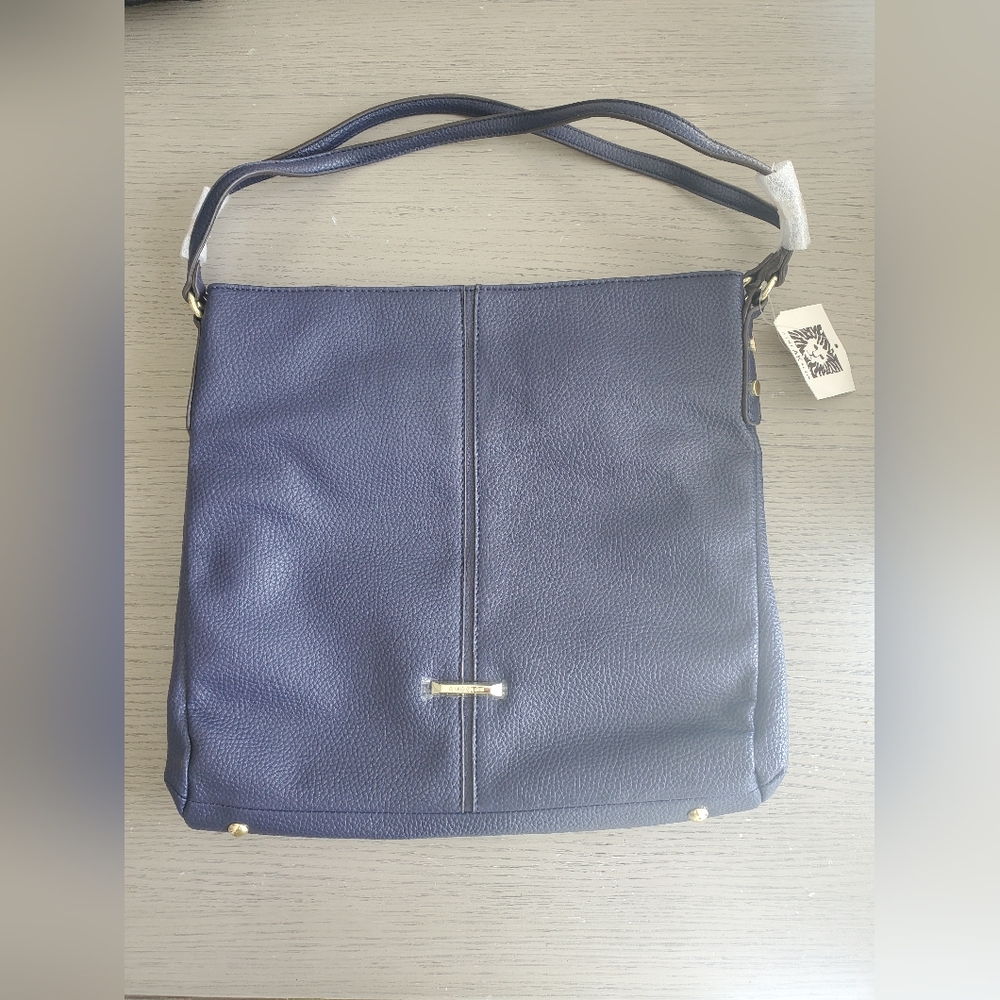 Navy Blue Leather Shoulder Bag